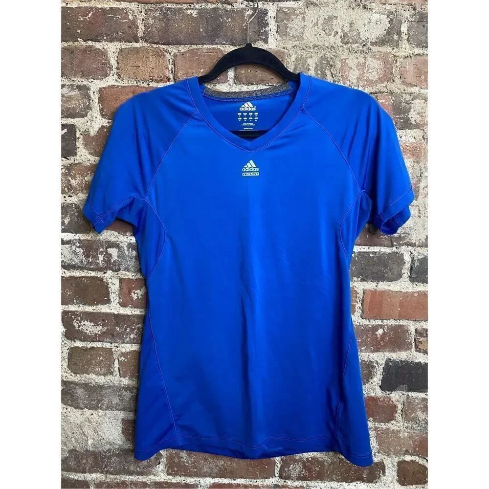 Adidas ClimaLite Techfit Blue Athletic V Neck Tshirt Women’s Size Small